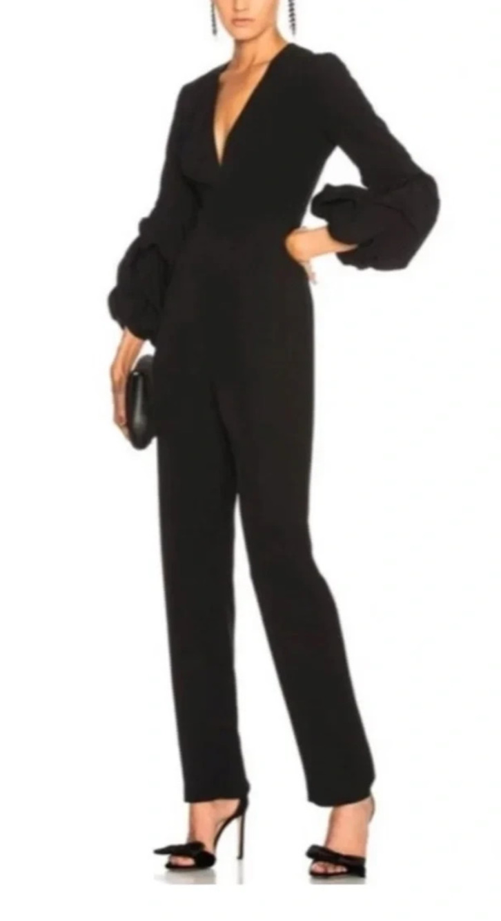 Alexis Maximila Black Balloon Long Sleeve Jumpsuit Puff Ruffle V Neck S